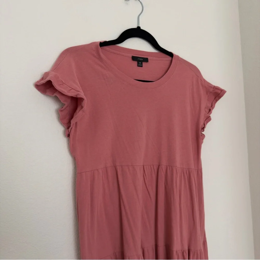 J. Crew Blush Pink Tiered Mini Dress Cotton Size XS Women’s Ruffle Sleeves - Picture 3 of 9